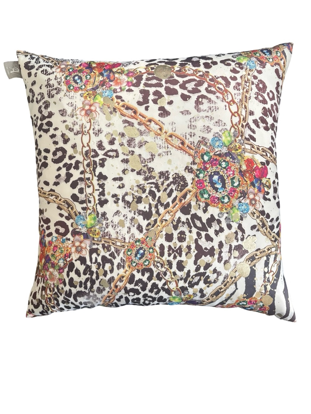 Aviva Stanoff Silk Decorative Leopard Print Jewel Chain Throw Pillow
